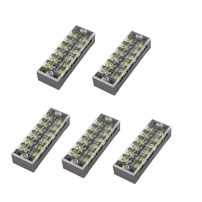 Excellway TB-2506 600V 25A 6 Position Terminal Block Barrier Strip Dual Row Screw Block Covered W/ Removable Clear Plastic Insulating Cover
