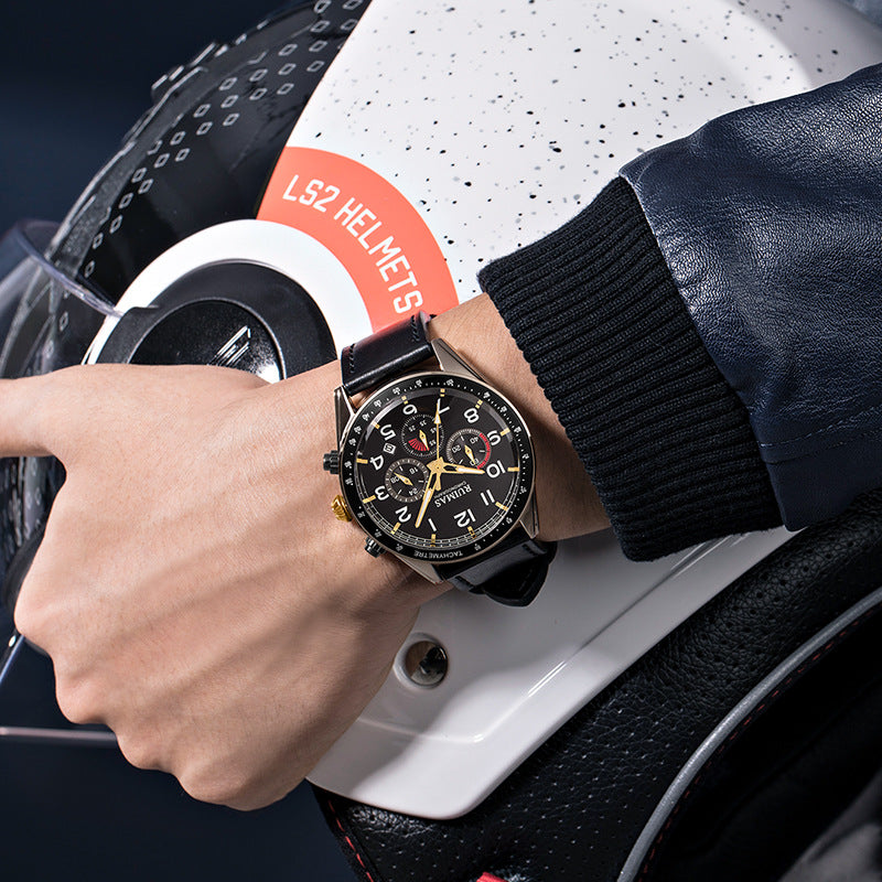 RUIMAS 574 Sport Men Watch 3ATM Waterproof Luminous Display Leather Strap Quartz Watch