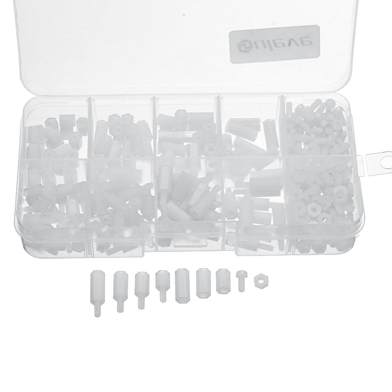 Suleve M2.5NH2 300Pcs Nylon Screw White/Black Hex Screw Nut PCB Standoff Spacer Assortment Kit