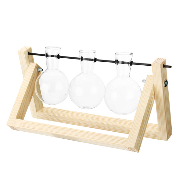 Vintage Style Water Glass Tabletop Plant Bonsai Flower Vase Wooden Frame Tray Glass Hydroponic System