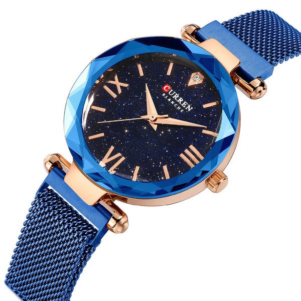 CURREN 9063 Elegant Design Romantic Sky Dial Show Women Wrist Watch Full Steel Quartz Watch