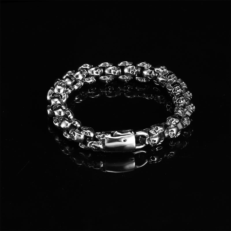 Casting Stainless Steel Skeleton Skull Chain Bracelet Men Silver Jewelry Gift