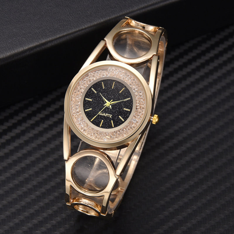 Hollow Circle Spacer Strap Simple Dial Flowing Crystal Case Fashion Women Quartz Watch