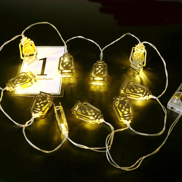 Battery Operated Golden Fanoos Lantern 10 LED String Fairy Holiday Light for Party Home Decoration
