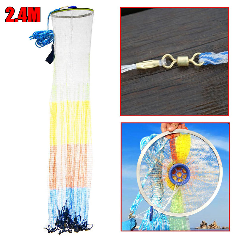 ZANLURE 13/12/10/8FT Hand Cast Fishing Net Spin Network Bait Twine Fish Net Bucket