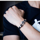 Trendy Handmade Skull Cuff Bracelet Ethnic Two Layer Leather Bracelets Vintage Jewerly For Men