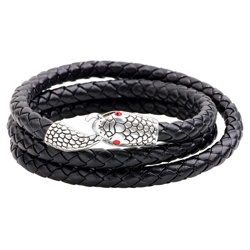 Trendy Multilayer Snake Shape Bracelet Gold Leather Bracelets For Men