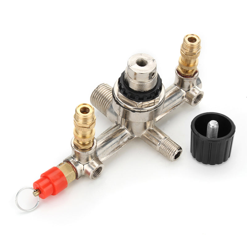 Zinc Alloy Air Compressor Double Outlet Tube Pressure Regulator Valve Fitting Air Valve