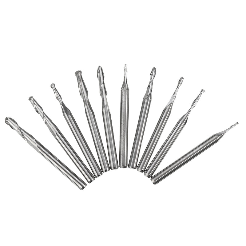 10pcs/Set Ball Nose End Milling Cutter Set Carbon Steel 1mm-3.175mm CNC Milling Cutter