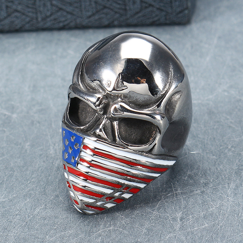 Fashion Titanium Steel Men's Ring Skull and Flag Personality Finger Ring