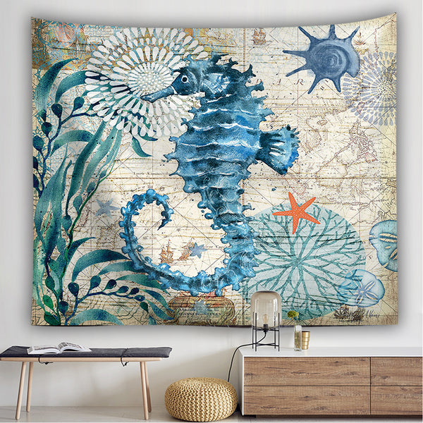Large Ocean Seahorse Tapestry Wall Hanging Decor Boho Bohemian Bedspread Beach