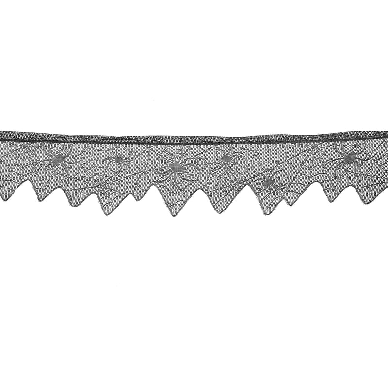 Gothic Black Lace Bat Curtains Valance Halloween Haunted House Spiderweb