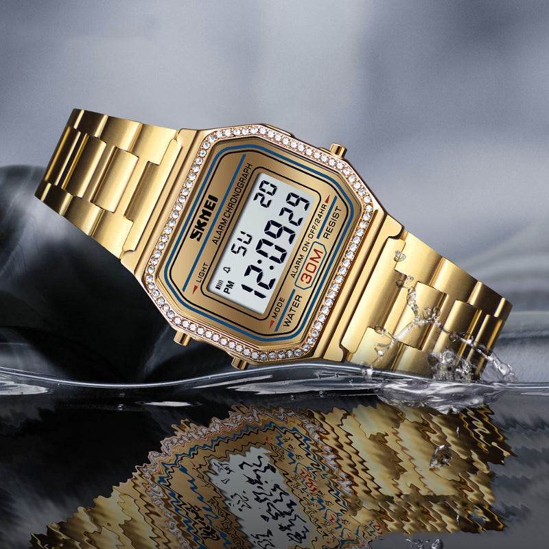 SKMEI 1474 Casual Women Watch 3ATM Waterproof EL Light Week Display Fashion Digital Watch