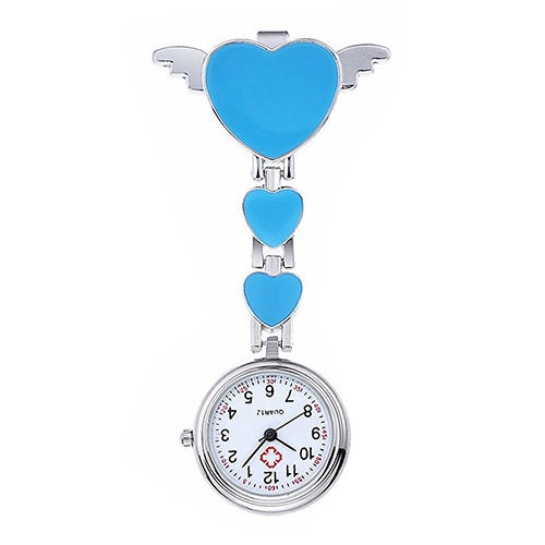 Women Sweet Heart Wing Metal Nurse Watch Pendant Clip Watch