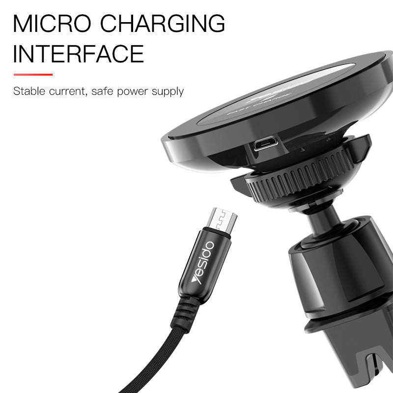 Yesido 10W Wireless Charger Nanoadsorption Infrared Sensor Air Vent Dashboard Car Phone Holder For 4.0-6.8 Inch Smart Phone