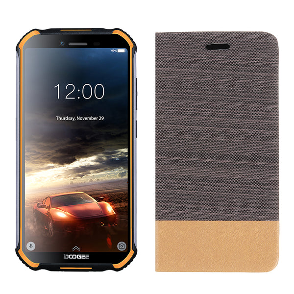 For Doogee S40 Case Bakeey Flip Foldable Canvas PU Leather Full Body Protective Case with Card Slot