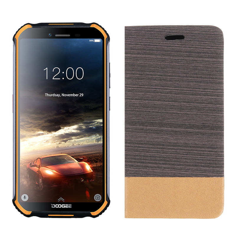 For Doogee S40 Case Bakeey Flip Foldable Canvas PU Leather Full Body Protective Case with Card Slot