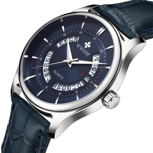 WWOOR 8863 Business Style Leather Strap Men Wrist Watch Calendar Clock Quartz Watch