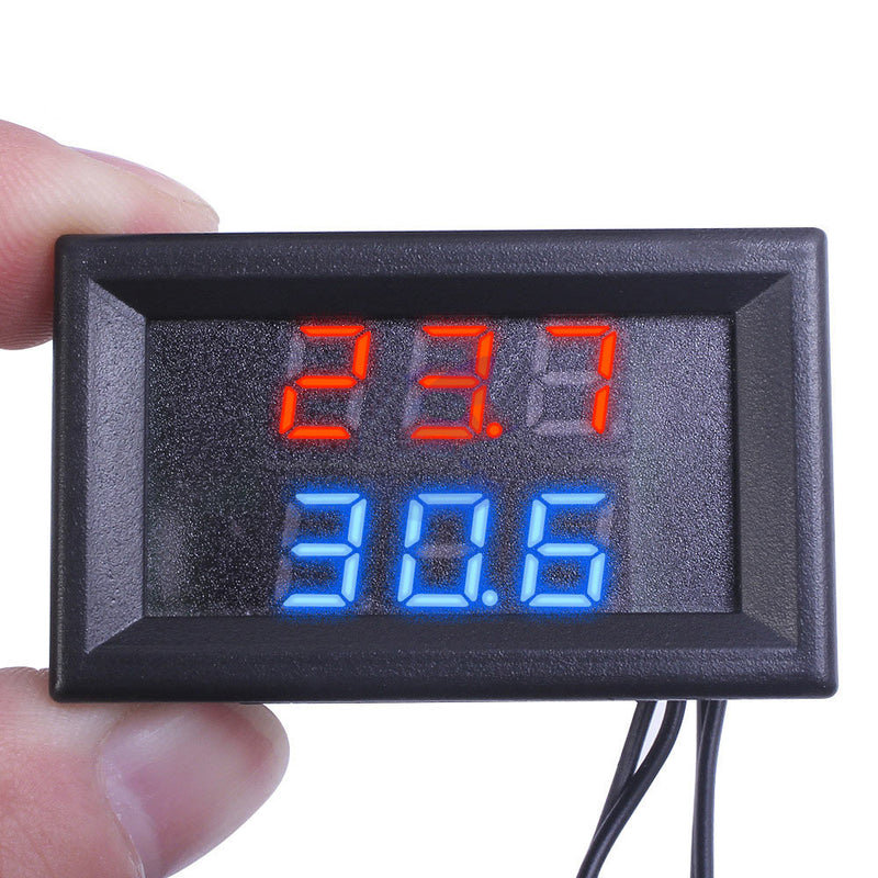 DC 4V-28V Mini Dual Display Digital Thermometer With Dual NTC Waterproof Metal Probe Temperature Sensor Tester for Car Room Indoor