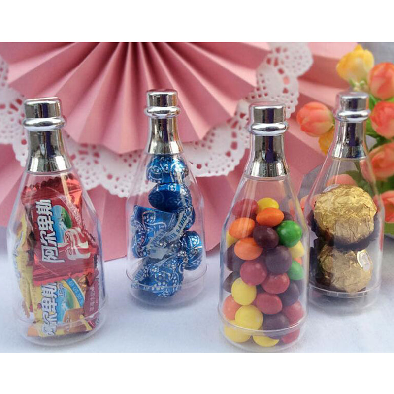 12 Clear Fillable Cham pagne Bottles Candy Boxes Wedding Party Shower Favors