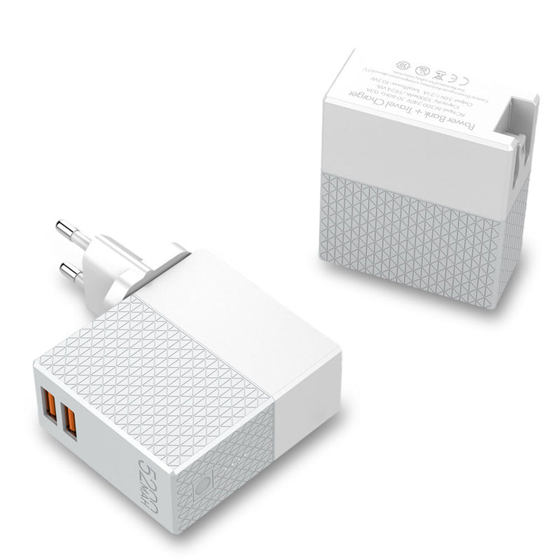 Minleaf PA606 5200mAh 2 in 1 Wall Travel Charger Power Bank Dual DC 5V USB Ports