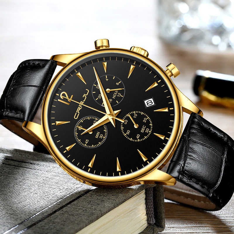 CRRJU 2272 Fashion Leather Strap Japan Movement Calendar Waterproof Men Quartz Watch