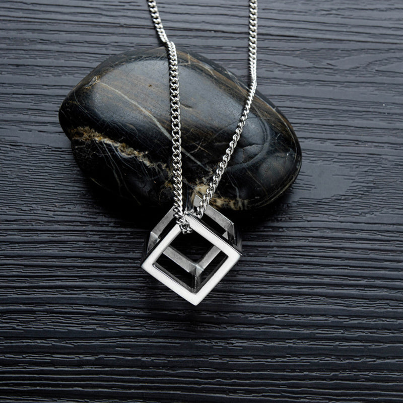 Retro Rubik's Cube Hollow Pendant Pendant Solid Wave Men's Necklace