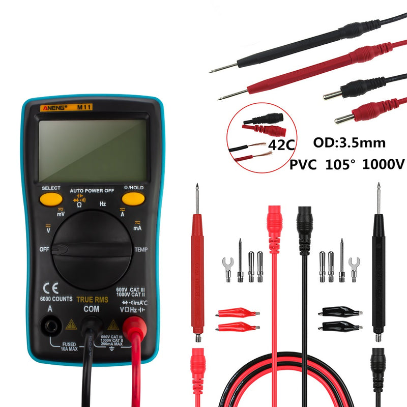 ANENG M11 Auto Digital Multimeter Backlight 6000 Counts AC/DC Transform Ohm Ammeter Resistance Battery Capacitance Temperature Test with Lead Set