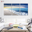 Miico Hand Painted Three Combination Decorative Paintings Seaside Scenery Wall Art For Home Decoration
