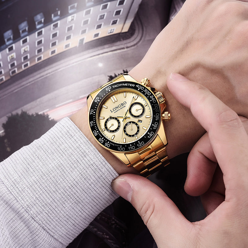 LONGBO 80522 Luminous Display Fashion Full Steel Strap Waterproof Business Men Quartz Watch