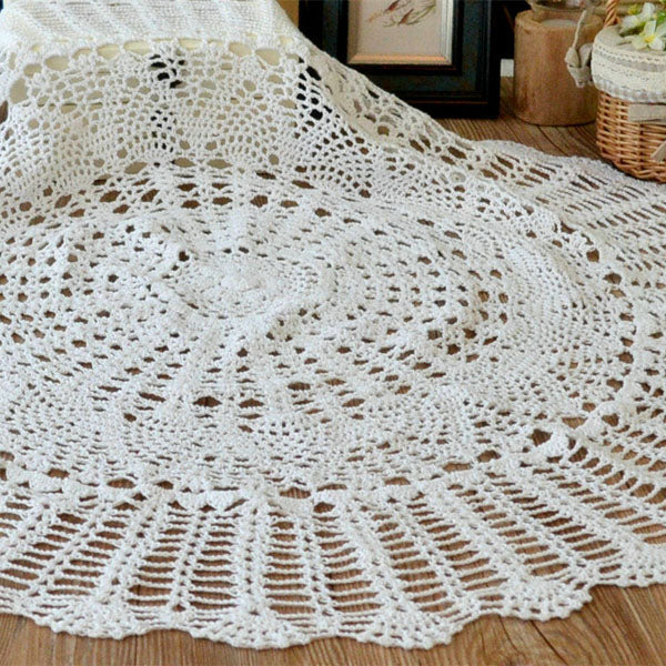 80cm White Hand Crochet Tablecloth Table Runner Desk Cover Topper Pineapple Floral Wedding Decor