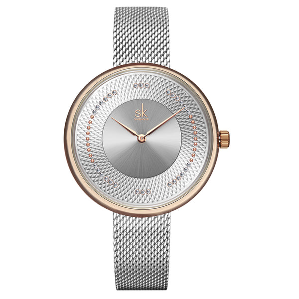 SHENGKE SK K0132 Full Steel Crystal Dial Fashion Women Elegant Quartz Watch