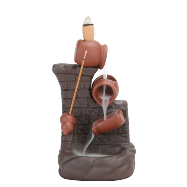 Ceramic Backflow Waterfall Smoke Incense Burner Censer Cones Holder
