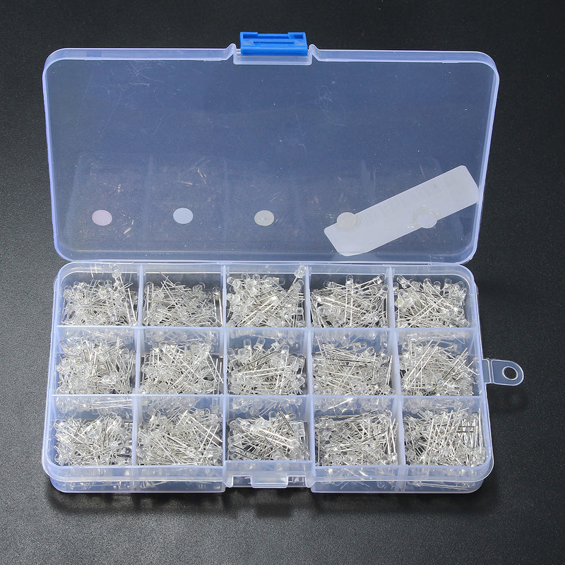750Pcs 3mm Diodes LED Light Yellow Red Blue Green White Assortment DIY Kit