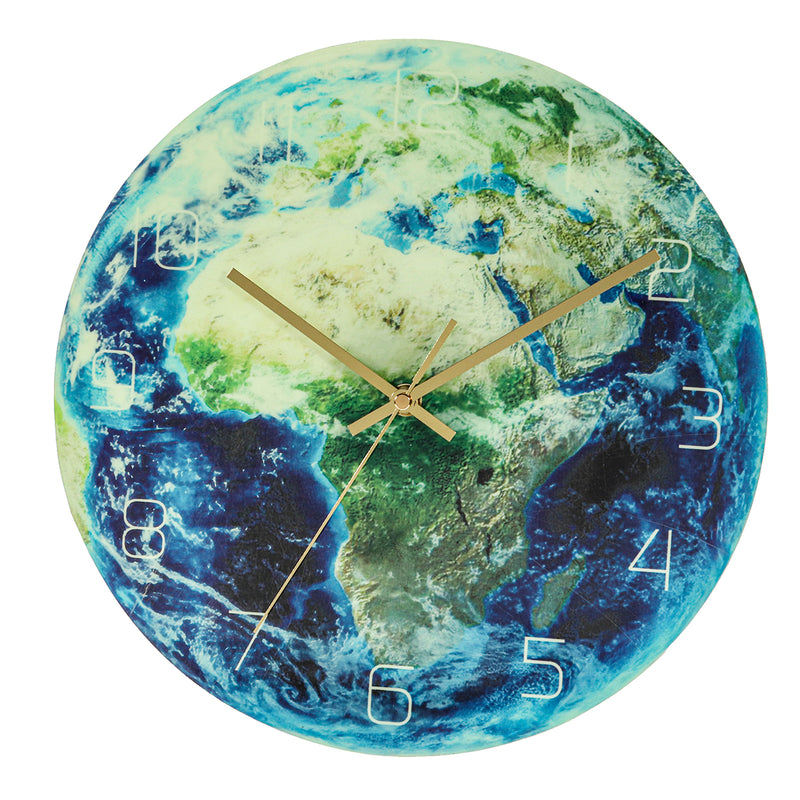 3D Night Glow Luminous Earth Continents Wall Clock Silent Home Wall Decoration