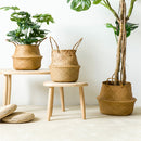 Folding Flower Pot Plant Straw Storage Baskets Flower Vase Handmade Hanging Basket Home Decor
