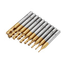 Drillpro 10pcs Titanium Coating 1.5-6.0mm HSS 4 Flute End Mill Cutter 6mm Shank CNC Drill Bits