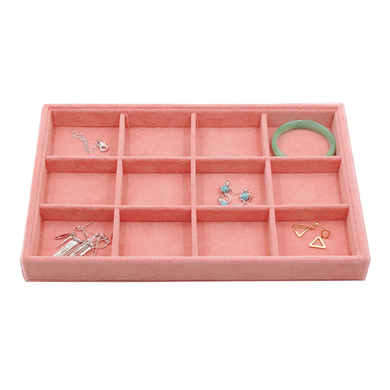 Velvet Jewelry Display Stand Tray Pink Brooch Ring Earring Holder Organizer Rack