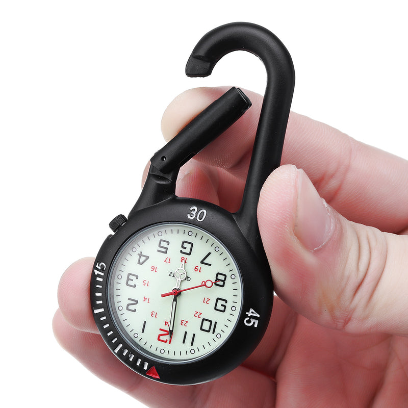 Black Clip on Carabiner with Rotating Bezel Luminous Face for Nurse Doctor Watch