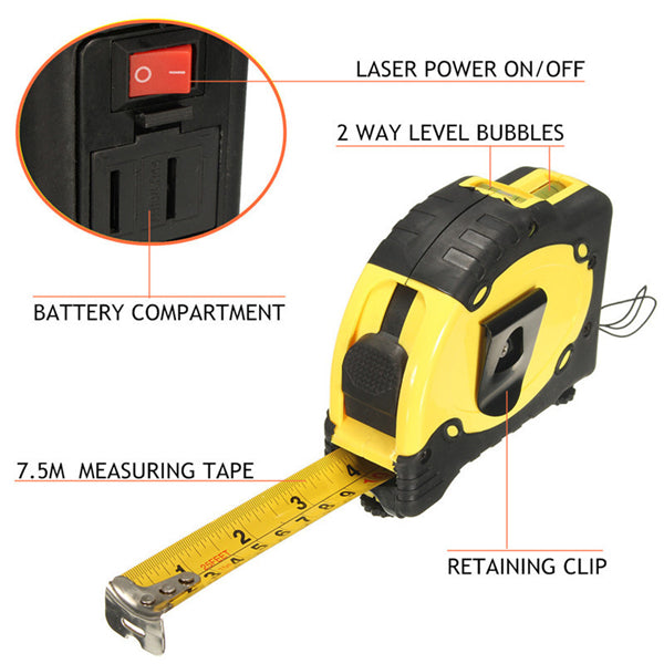 LV-07 Pro 25 7.5M Laser Level Tape Measure Horizontal Vertical Line Ruler Tester