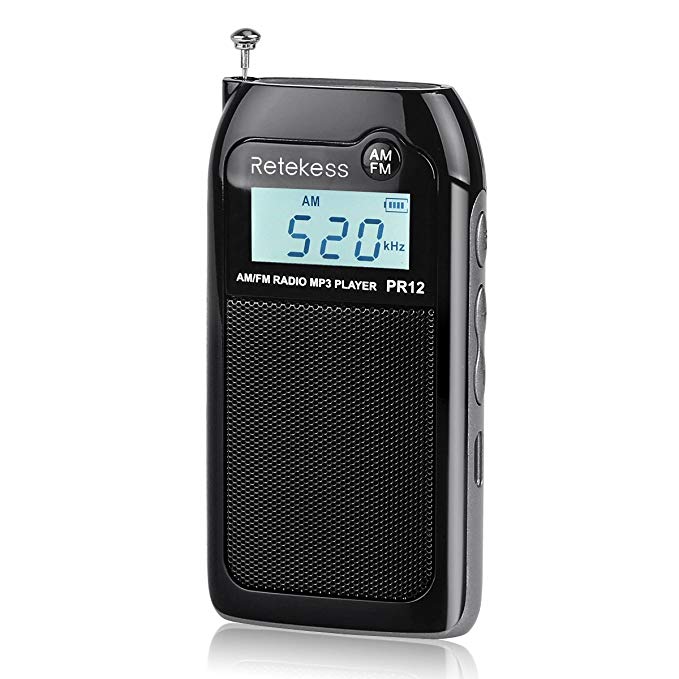 Retekess PR12 AM FM Radio Digital Tuning Radio Receiver MP3 Music Player with Rechargeable Battery