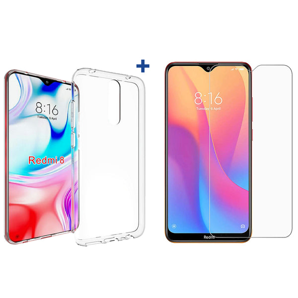 For Xiaomi Redmi 8 Case Bakeey HD Clear Anti-explosion Tempered Glass Screen Protector + Transparent TPU Protective Case