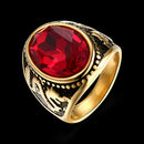 Trendy Red Glass Titanium Steel Ring Gold Plated Ball Ring for Men Women