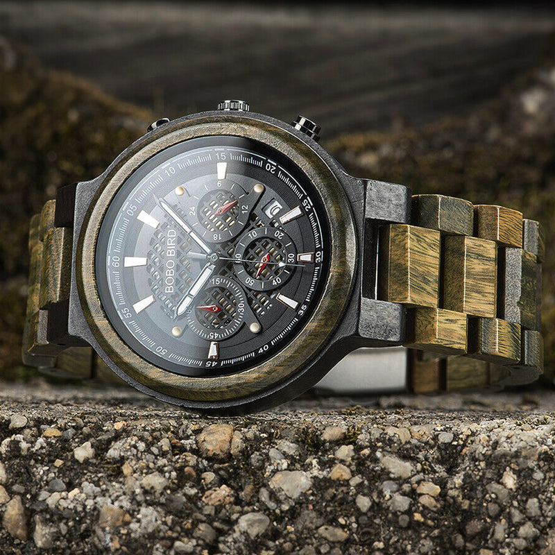 BOBO BIRD NS22 Scratch Proof Watch Face Hand Crafted Real Natural Wood Retro Men Watch Quartz Watch