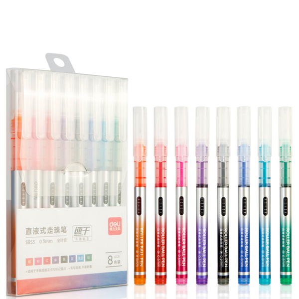 Deli s855 8PCS Gel Pen Signing Pen 0.5mm Smooth Quick Drying Writing Pen for Students School Office Supplies