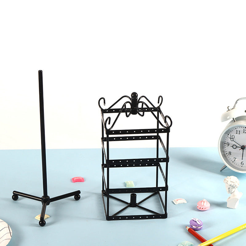 128 Holes Rotating Earring Iron Stand Ring Display Square Jewelry Rack Holder