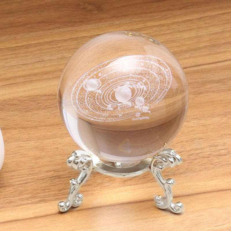 6cm Engraved Solar System Ball 3D Miniature Planets Model Crystal Ball Decorations + Stand