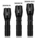 Tactical 90000LM T6 LED Flashlight Zoomable 5 Modes 18650 Focus Torch+AAA