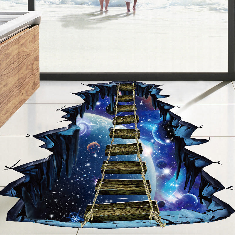 Miico Creative 3D Universe Suspension Bridge Removable Home Room Decorative Wall Door Decor Sticker