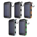 20000mAh Solar Charging Power Bank SOS Mode Portable Cell Phone Solar Charger with Dual USB Charging Ports LED Flashlight Carabiner/Compass